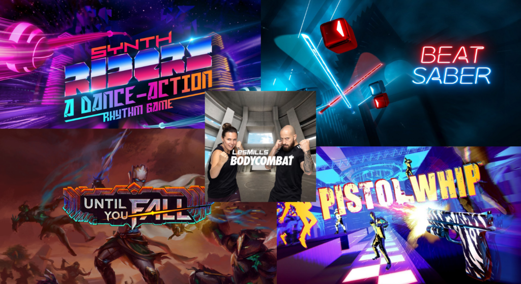 Collage of the best VR fitness games.