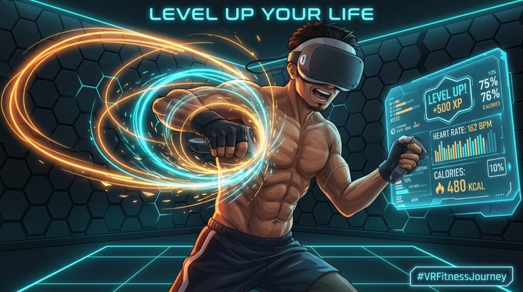 Level Up Your Life VR fitness journey workout HUD and XP stats