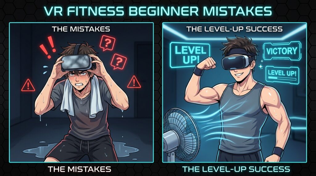 VR fitness beginner mistakes vs level up success comparison